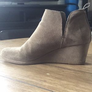 breana faux suede wedge bootie